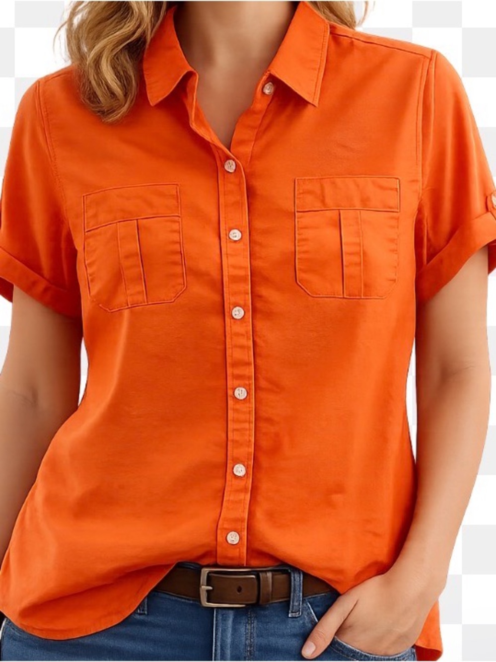 Chico's Vibrant Orange Button-Front no iron camp shirt New without tags size 1 M